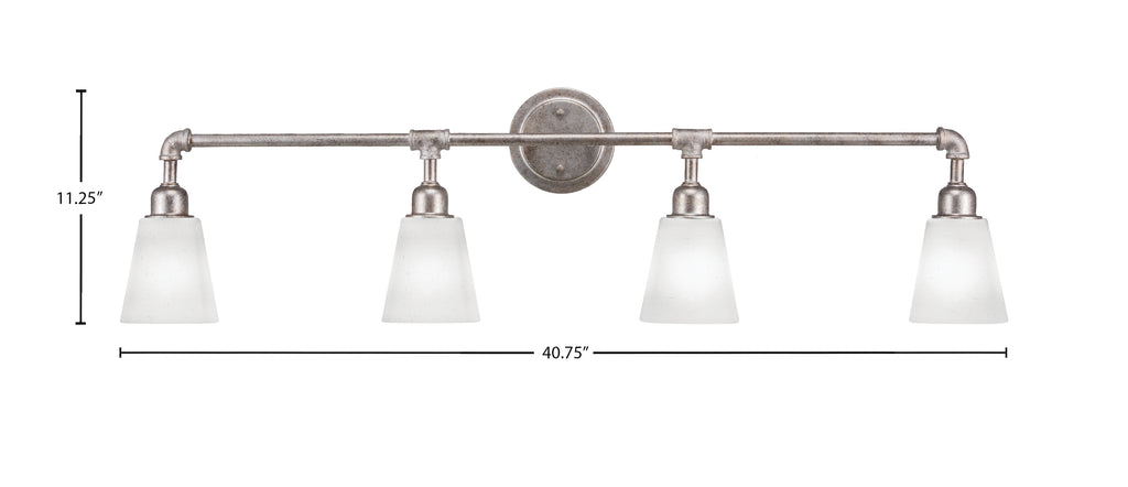 Vintage Four Light Bath Bar in Aged Silver with 4.5" Square White Muslin Shade