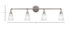 Vintage Four Light Bath Bar in Aged Silver with 4.5" Square White Muslin Shade