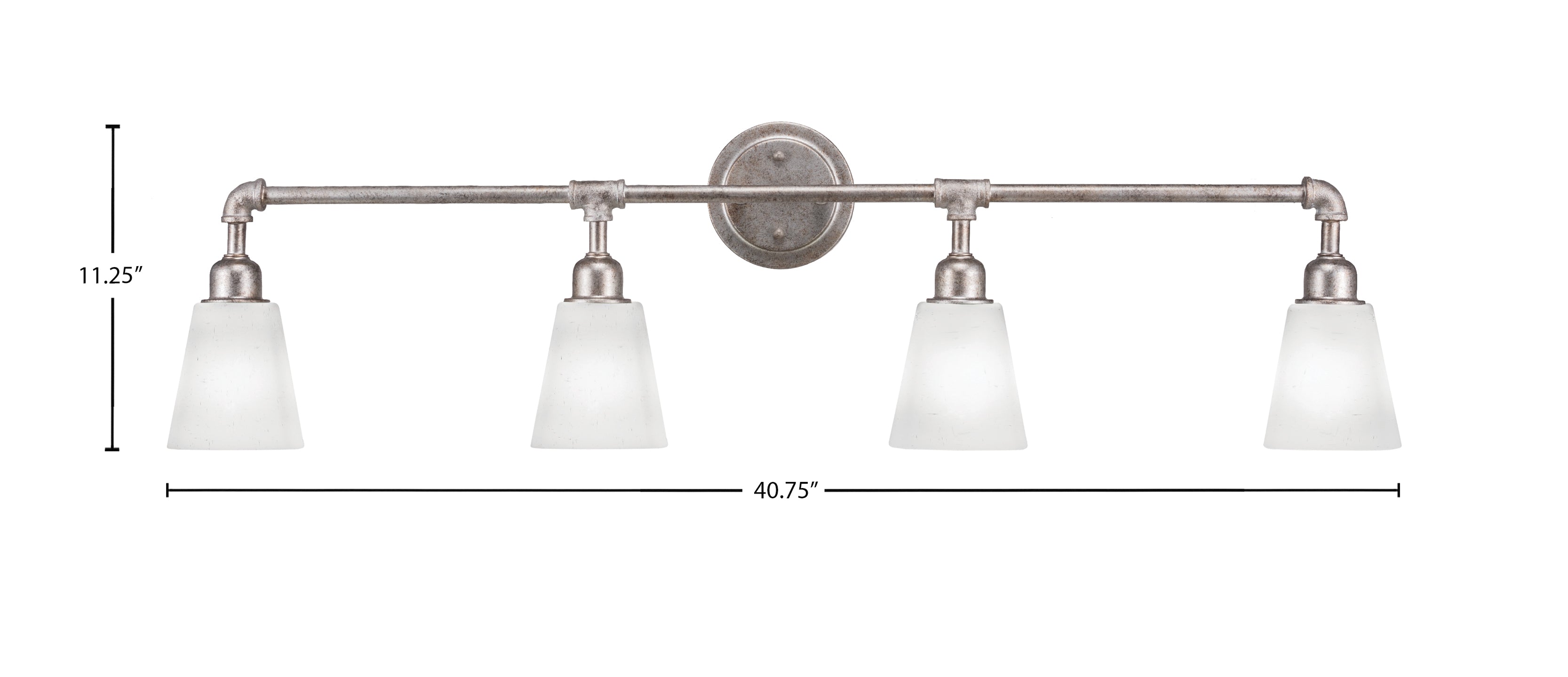Vintage Four Light Bath Bar in Aged Silver with 4.5" Square White Muslin Shade