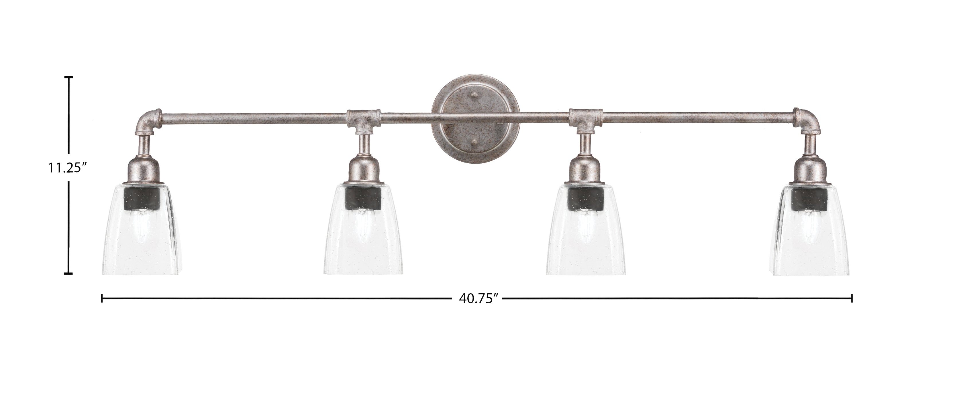 Vintage Four Light Bath Bar in Aged Silver with 4.5" Square Clear Bubble Shade