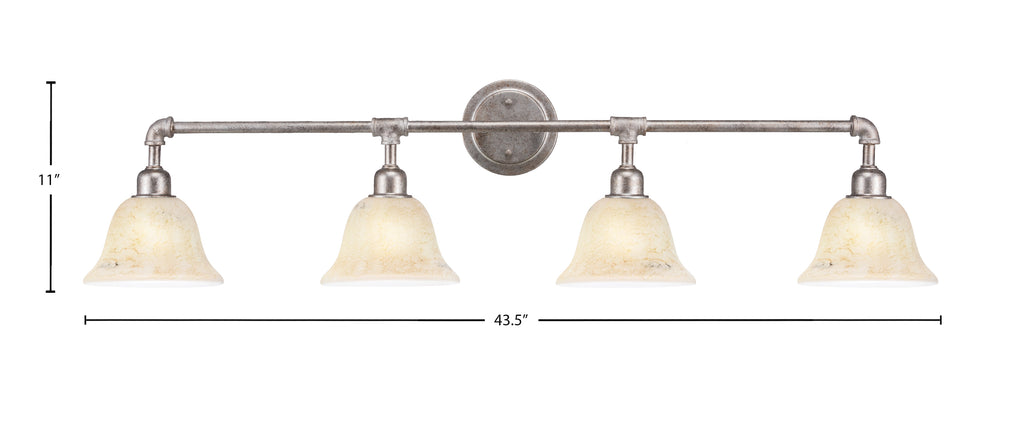 Vintage Four Light Bath Bar in Aged Silver with 7" Italian Marble Shade