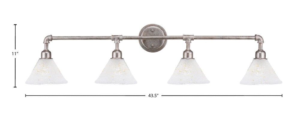 Vintage Four Light Bath Bar in Aged Silver with 7" Gold Ice Shade