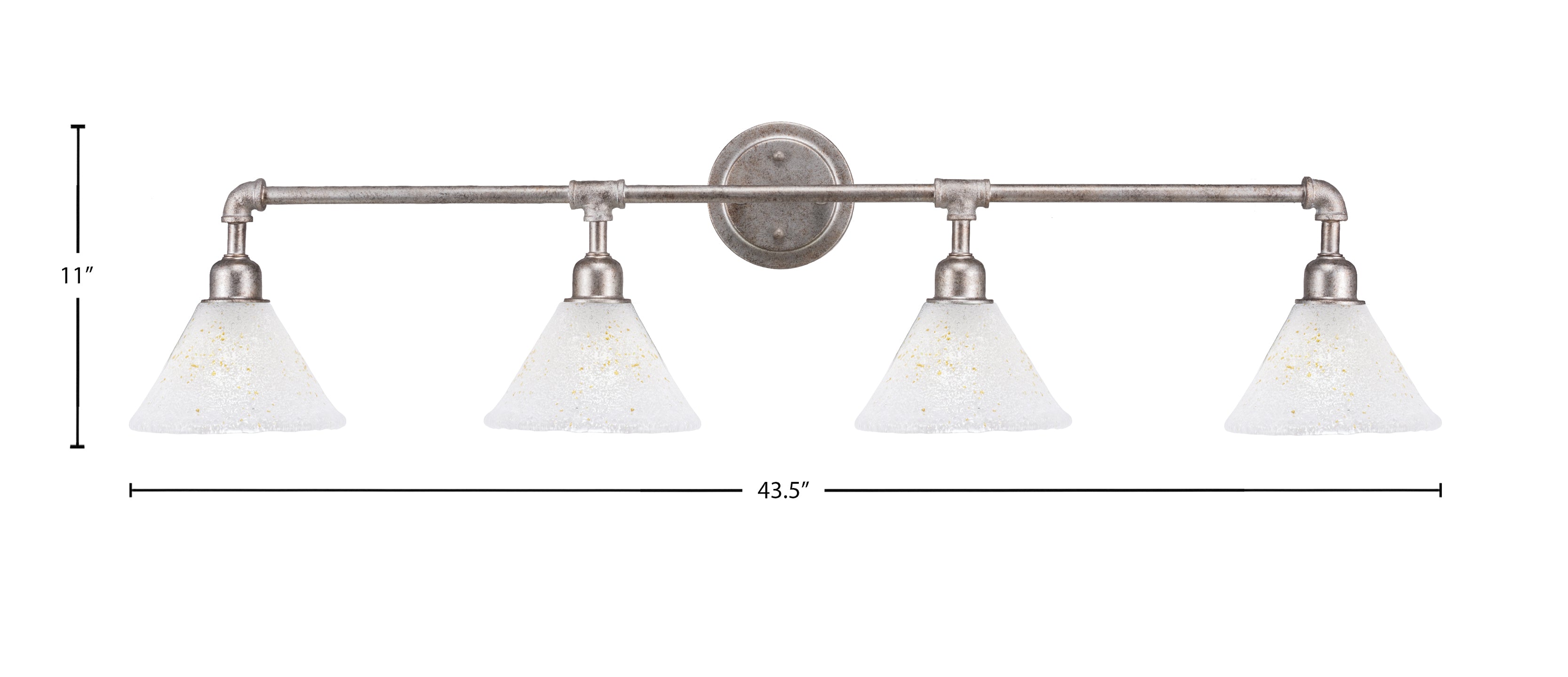 Vintage Four Light Bath Bar in Aged Silver with 7" Gold Ice Shade
