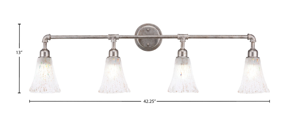 Vintage Four Light Bath Bar in Aged Silver with 5.5" Fluted Frosted Crystal Shade