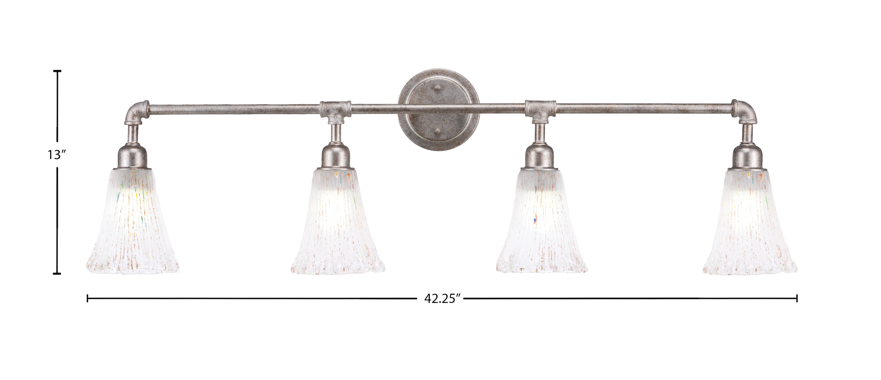 Vintage Four Light Bath Bar in Aged Silver with 5.5" Fluted Frosted Crystal Shade