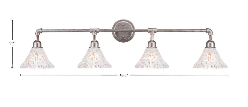 Vintage Four Light Bath Bar in Aged Silver with 7" Frosted Crystal Shade