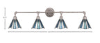 Vintage Four Light Bath Bar in Aged Silver with 7" Sea Ice Art Glass Shade