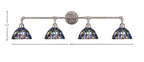 Vintage Four Light Bath Bar in Aged Silver with 7" Blue Mosaic Art Glass Shade