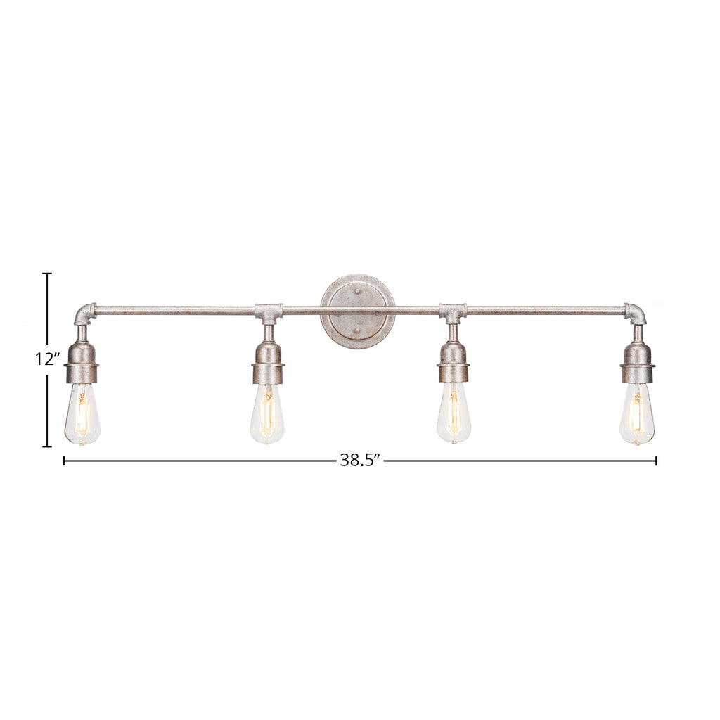 Vintage LED Bath Bar in Aged Silver with 4 Light Bath Bar Shown In Aged Silver Finish With Clear Antique LED Shade
