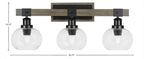 Tacoma Three Light Bath Bar in Matte Black & Painted Distressed Wood-look Metal with 7" Clear Bubble Shade