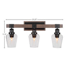 Tacoma Three Light Bath Bar in Matte Black & Painted Distressed Wood-look Metal with 5" Clear Bubble Shade