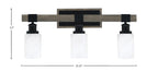 Tacoma Three Light Bath Bar in Matte Black & Painted Distressed Wood-look Metal with 4" White Marble Shade