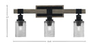 Tacoma Three Light Bath Bar in Matte Black & Painted Distressed Wood-look Metal with 4" Smoke Bubble Shade