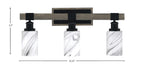 Tacoma Three Light Bath Bar in Matte Black & Painted Distressed Wood-look Metal with 4" Onyx Swirl Shade