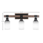 Tacoma Three Light Bath Bar in Matte Black & Painted Distressed Wood-look Metal with 4" White Muslin Shade