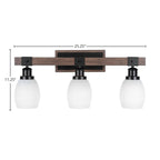 Tacoma Three Light Bath Bar in Matte Black & Painted Distressed Wood-look Metal with 5" White Matrix Shade