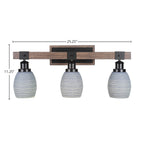 Tacoma Three Light Bath Bar in Matte Black & Painted Distressed Wood-look Metal with 5" Gray Matrix Shade