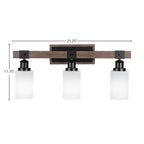 Tacoma Three Light Bath Bar in Matte Black & Painted Distressed Wood-look Metal with 4" White Matrix Shade