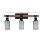 Tacoma Three Light Bath Bar in Matte Black & Painted Distressed Wood-look Metal with 4" Gray Matrix Shade
