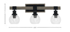 Tacoma Three Light Bath Bar in Matte Black & Painted Distressed Wood-look Metal with 5.75" Clear Bubble Shade