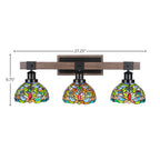 Tacoma Three Light Bath Bar in Matte Black & Painted Distressed Wood-look Metal with 7'' Kaleidoscope Art Glass Shade