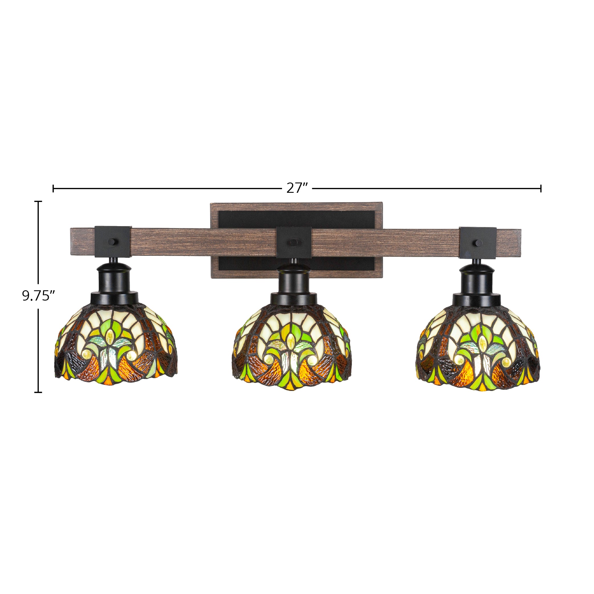 Tacoma Three Light Bath Bar in Matte Black & Painted Distressed Wood-look Metal with 7" Ivory Cypress Art Glass Shade