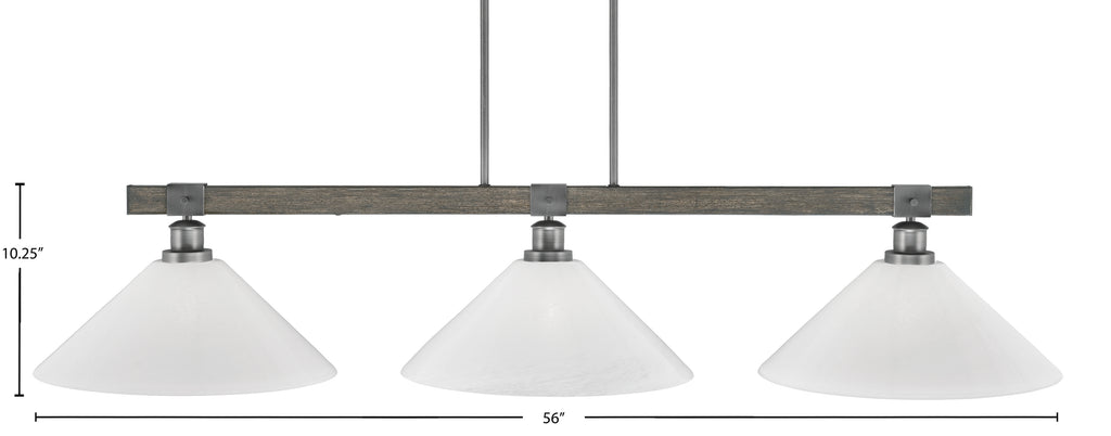 Tacoma Three Light Bar in Graphite & Painted Distressed Wood-look Metal with 16" White Marble Shade