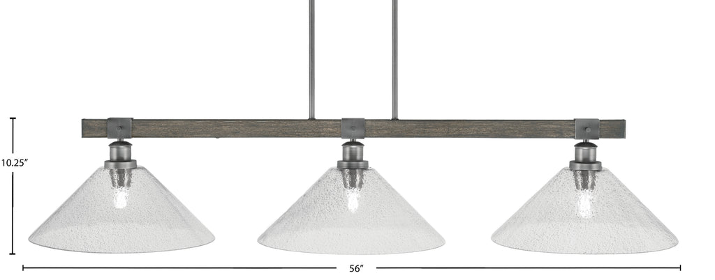Tacoma Three Light Bar in Graphite & Painted Distressed Wood-look Metal with 16" Smoke Bubble Shade