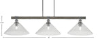 Tacoma Three Light Bar in Graphite & Painted Distressed Wood-look Metal with 16" Smoke Bubble Shade