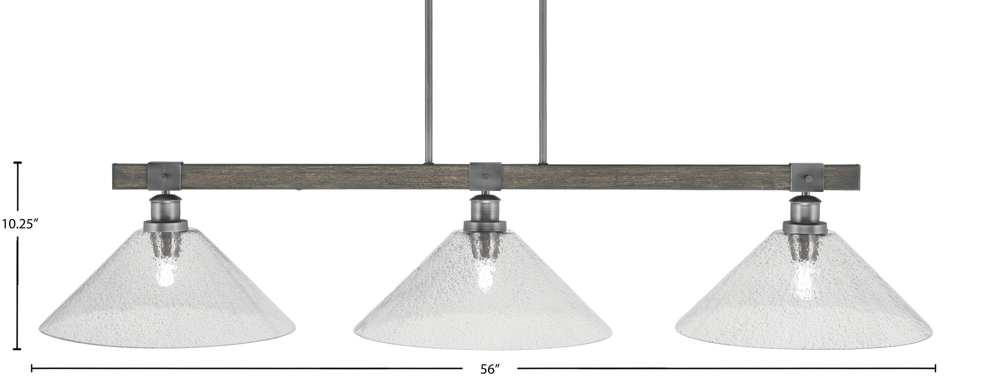 Tacoma Three Light Bar in Graphite & Painted Distressed Wood-look Metal with 16" Smoke Bubble Shade