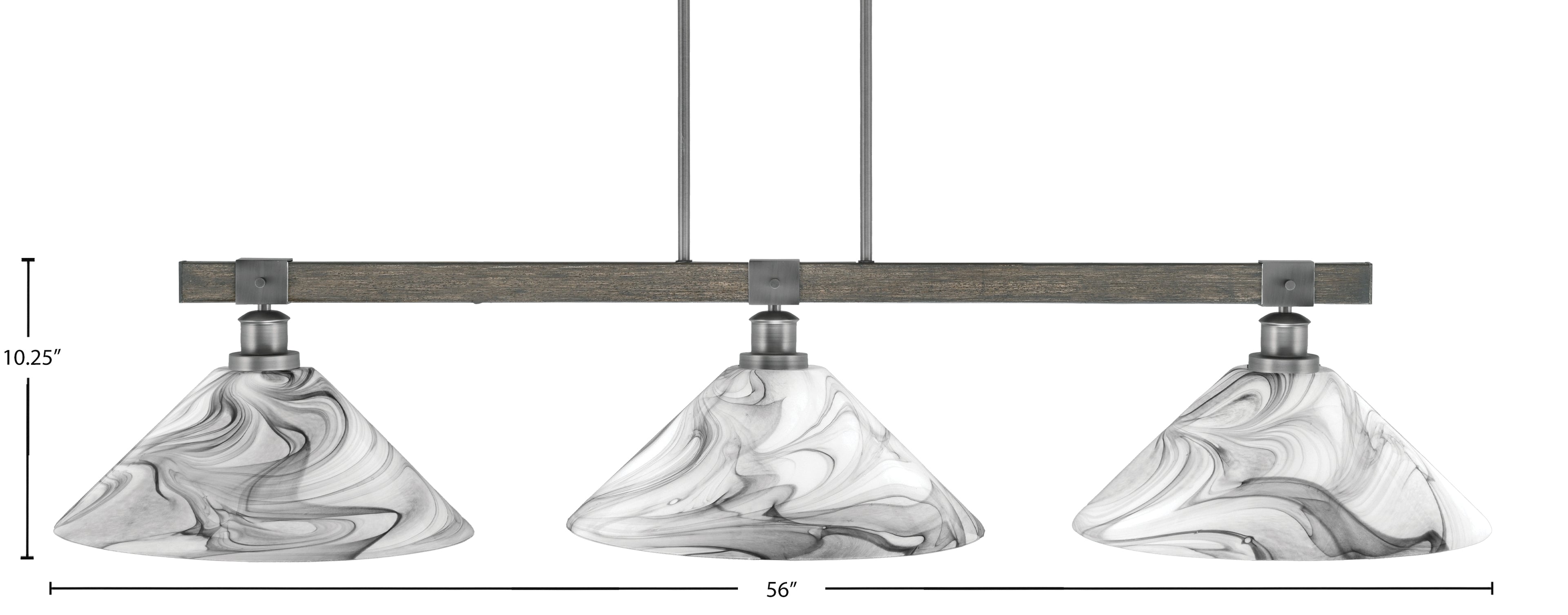 Tacoma Three Light Bar in Graphite & Painted Distressed Wood-look Metal with 16" Onyx Swirl Shade