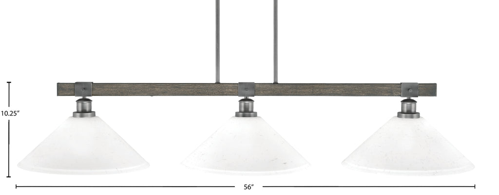 Tacoma Three Light Bar in Graphite & Painted Distressed Wood-look Metal with 16" White Muslin Shade
