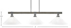 Tacoma Three Light Bar in Graphite & Painted Distressed Wood-look Metal with 16" White Muslin Shade