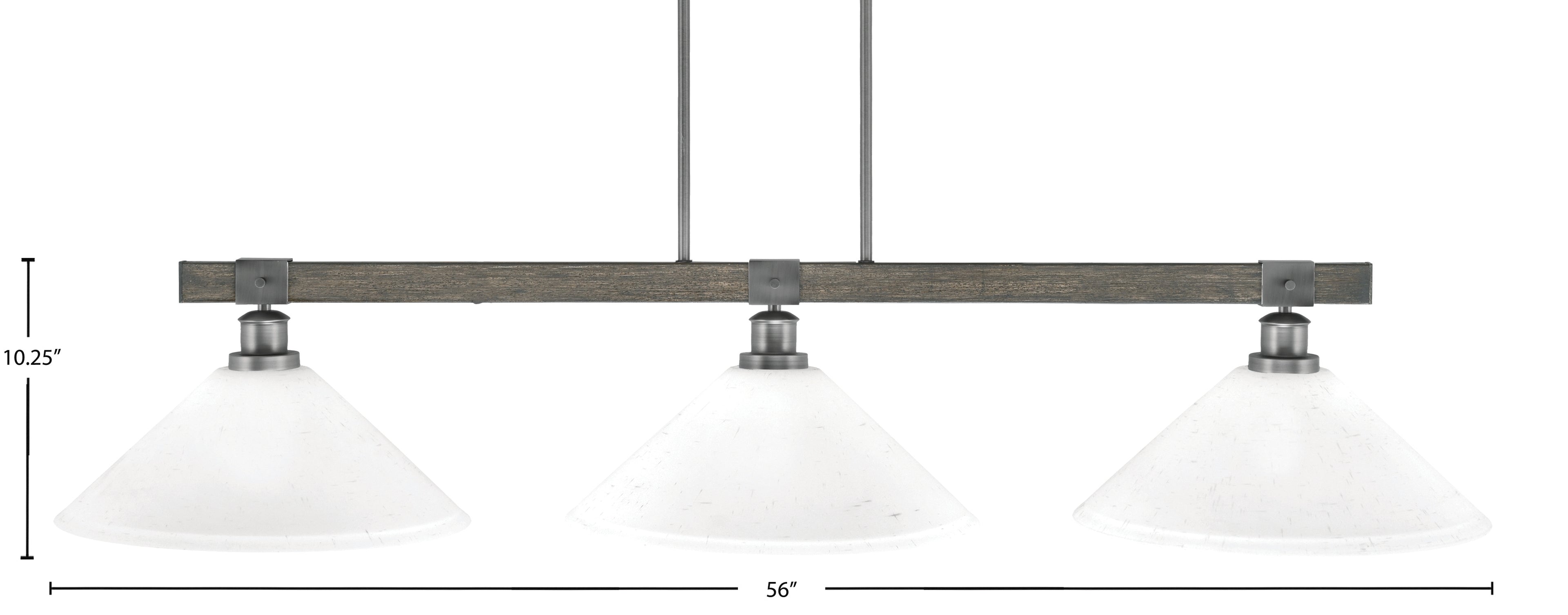 Tacoma Three Light Bar in Graphite & Painted Distressed Wood-look Metal with 16" White Muslin Shade