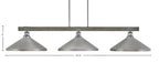 Tacoma Three Light Bar in Graphite & Painted Distressed Wood-look Metal with 14" Graphite Cone Metal Shade Shade