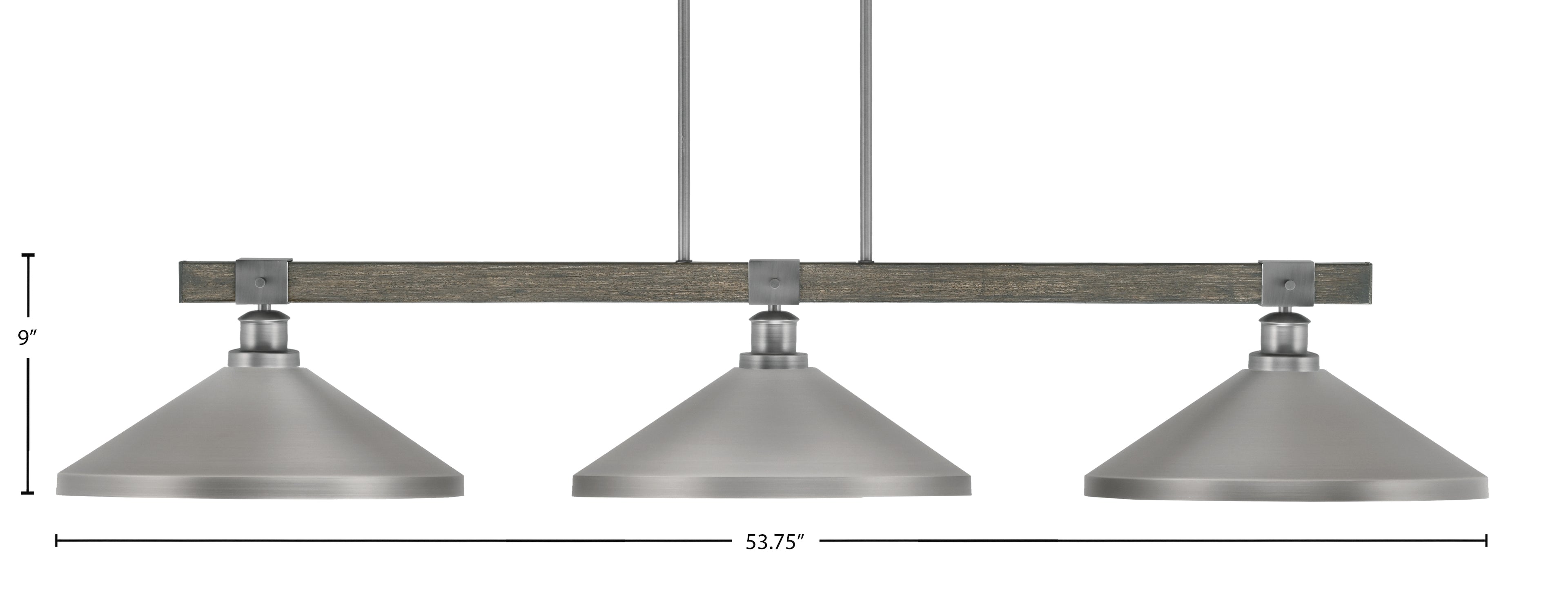 Tacoma Three Light Bar in Graphite & Painted Distressed Wood-look Metal with 14" Graphite Cone Metal Shade Shade