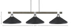 Tacoma Three Light Bar in Graphite & Painted Distressed Wood-look Metal with 14" Matte Black Cone Metal Shade Shade