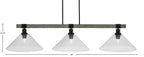 Tacoma Three Light Bar in Matte Black & Painted Distressed Wood-look Metal with 16" Smoke Bubble Shade