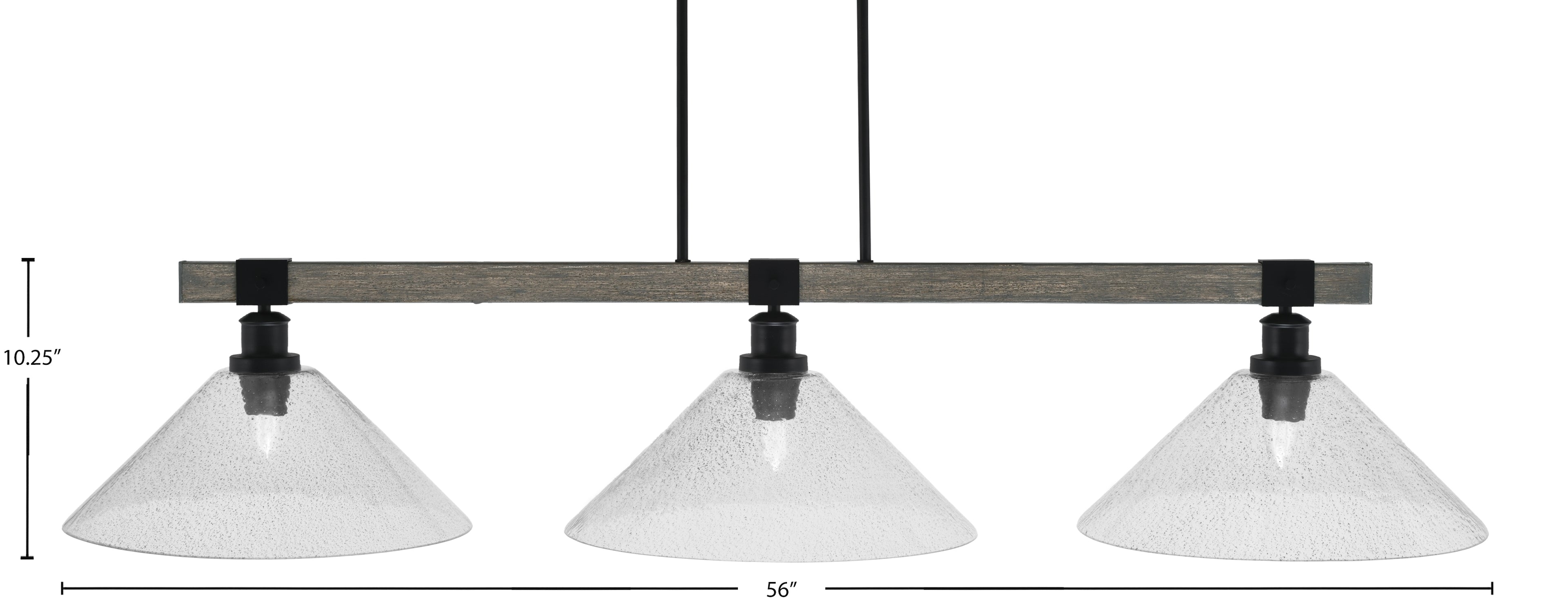 Tacoma Three Light Bar in Matte Black & Painted Distressed Wood-look Metal with 16" Smoke Bubble Shade