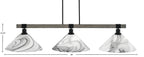 Tacoma Three Light Bar in Matte Black & Painted Distressed Wood-look Metal with 16" Onyx Swirl Shade