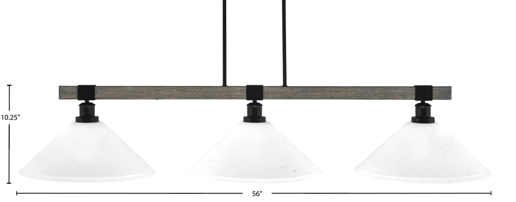 Tacoma Three Light Bar in Matte Black & Painted Distressed Wood-look Metal with 16" White Muslin Shade