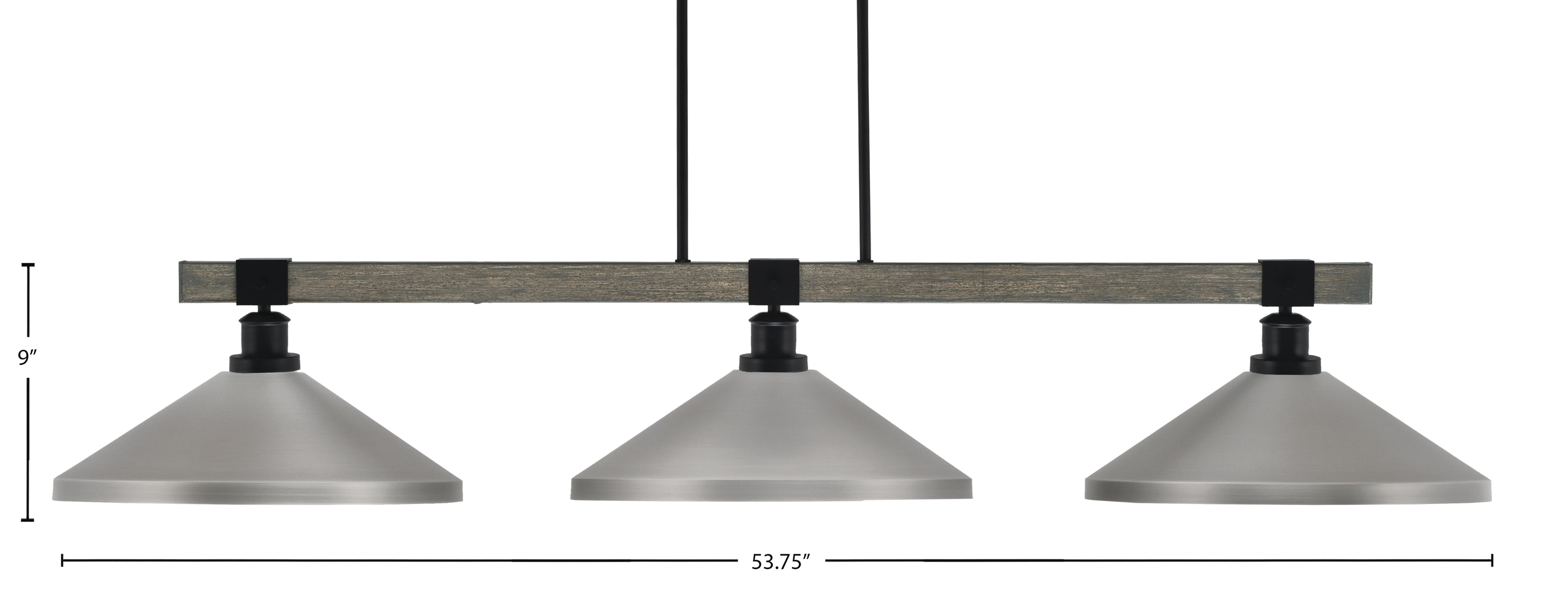 Tacoma Three Light Bar in Matte Black & Painted Distressed Wood-look Metal with 14" Graphite Cone Metal Shade Shade