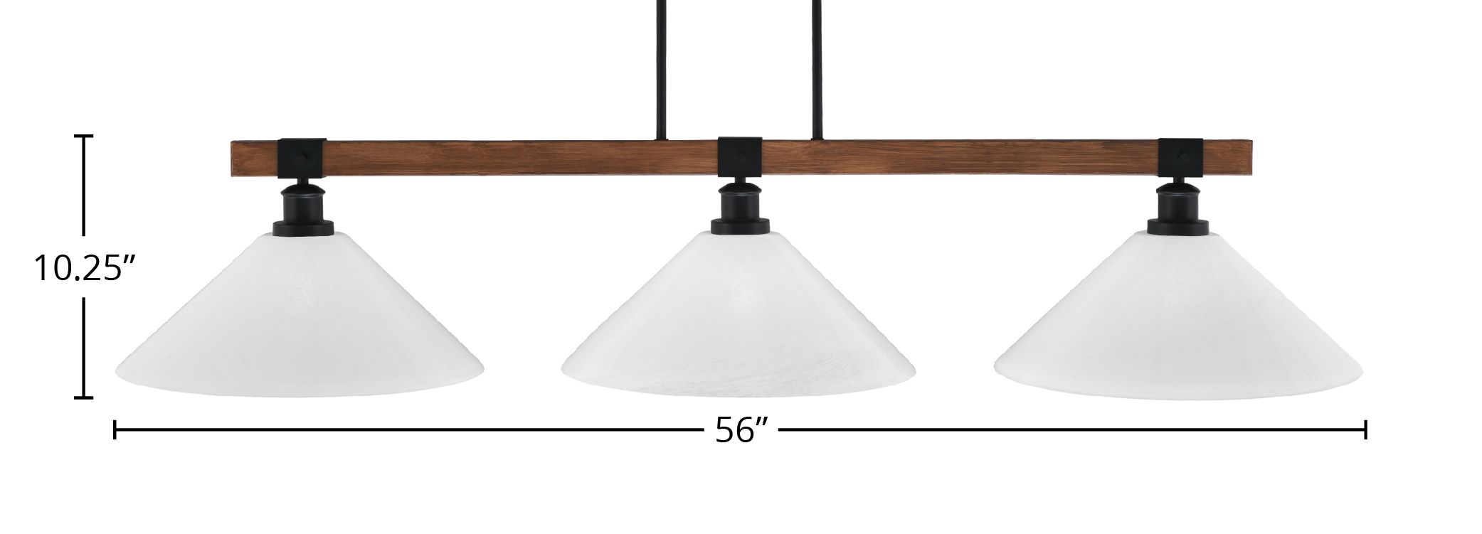 Tacoma Three Light Bar in Matte Black & Painted Wood-look Metal with 16" White Marble Shade