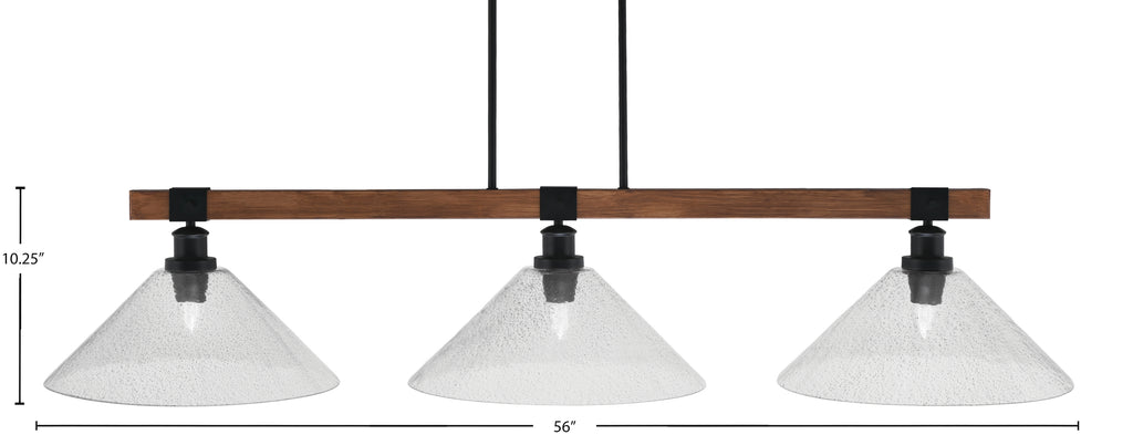Tacoma Three Light Bar in Matte Black & Painted Wood-look Metal with 16" Smoke Bubble Shade