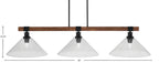 Tacoma Three Light Bar in Matte Black & Painted Wood-look Metal with 16" Smoke Bubble Shade