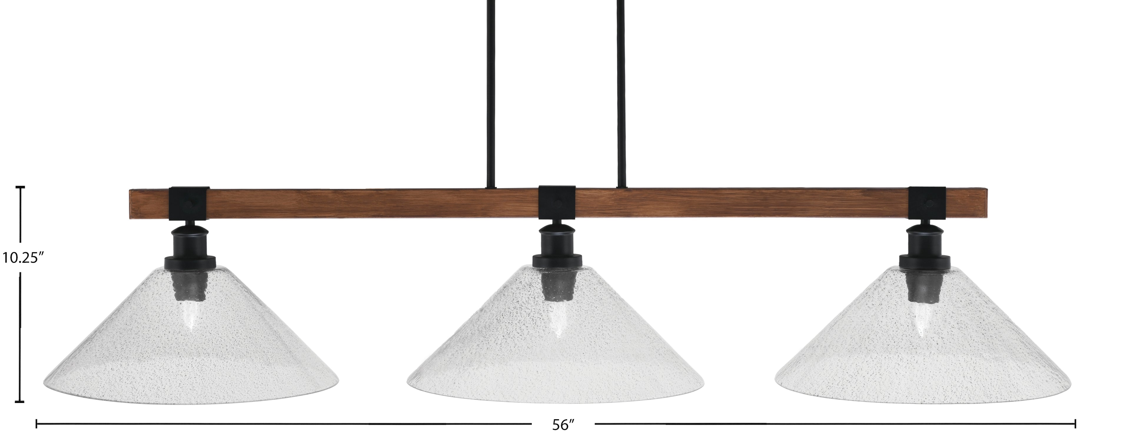 Tacoma Three Light Bar in Matte Black & Painted Wood-look Metal with 16" Smoke Bubble Shade
