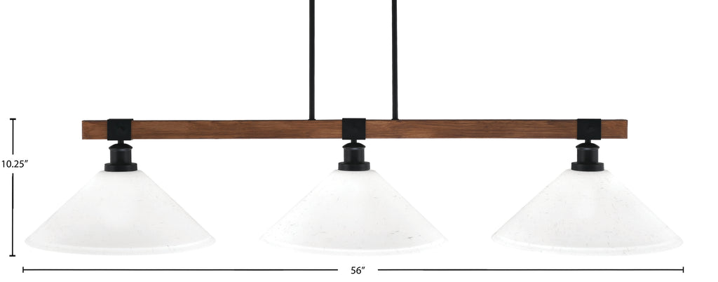 Tacoma Three Light Bar in Matte Black & Painted Wood-look Metal with 16" White Muslin Shade