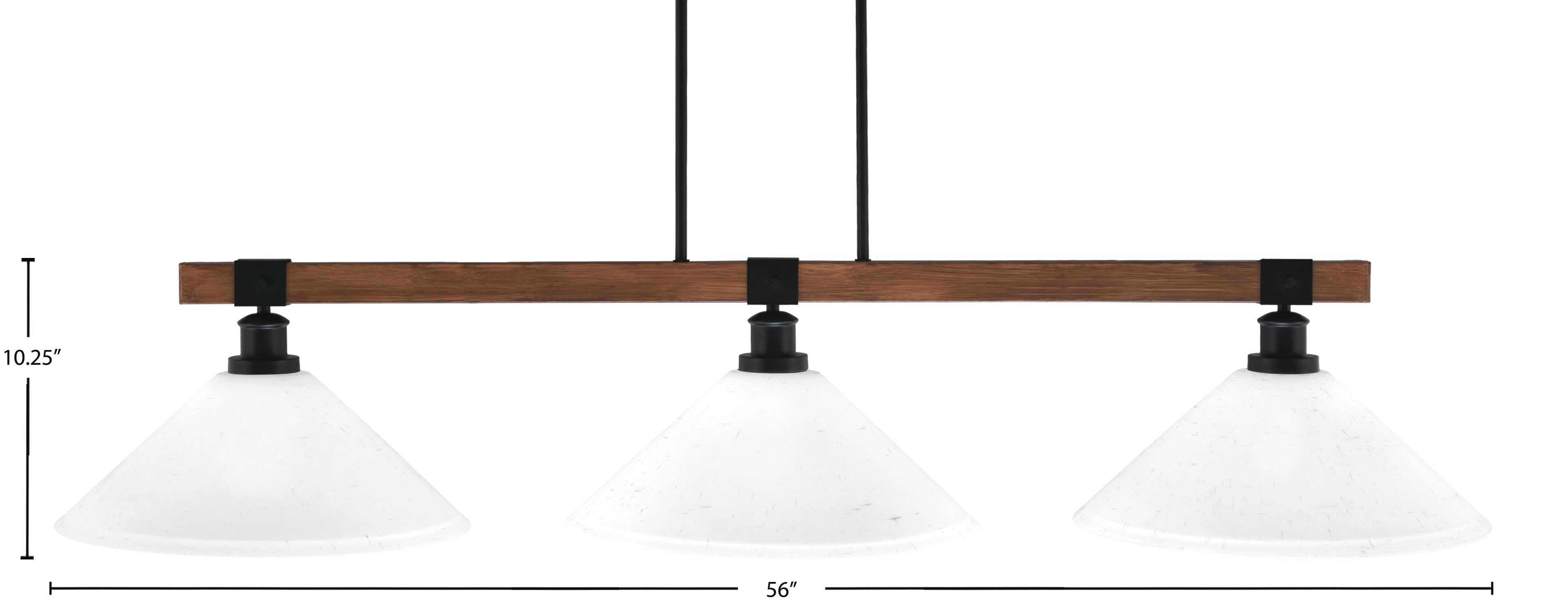 Tacoma Three Light Bar in Matte Black & Painted Wood-look Metal with 16" White Muslin Shade