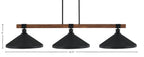 Tacoma Three Light Bar in Matte Black & Painted Wood-look Metal with 14" Matte Black Cone Metal Shade Shade