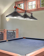 Tacoma Three Light Bar in Matte Black & Painted Wood-look Metal with 14" Matte Black Cone Metal Shade Shade
